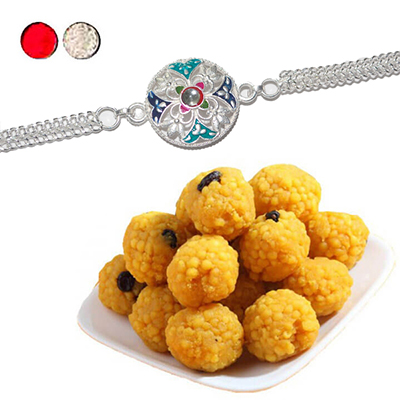 "Rakhi - SIL-6060 A (Single Rakhi), 500gms of Laddu - Click here to View more details about this Product